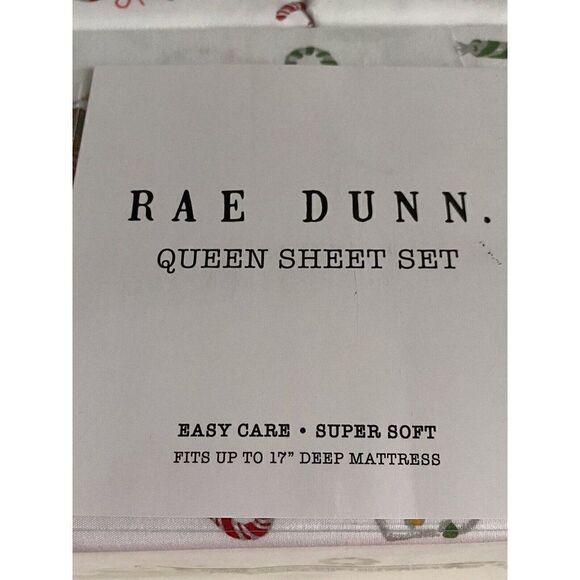 Rae Dunn By Enchante Gingerbread House Candy Cane Christmas Queen Sheet Set NEW - Picture 3 of 12